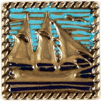 Bronzová dekorace Enameled Frigate 1679, 5x5 cm